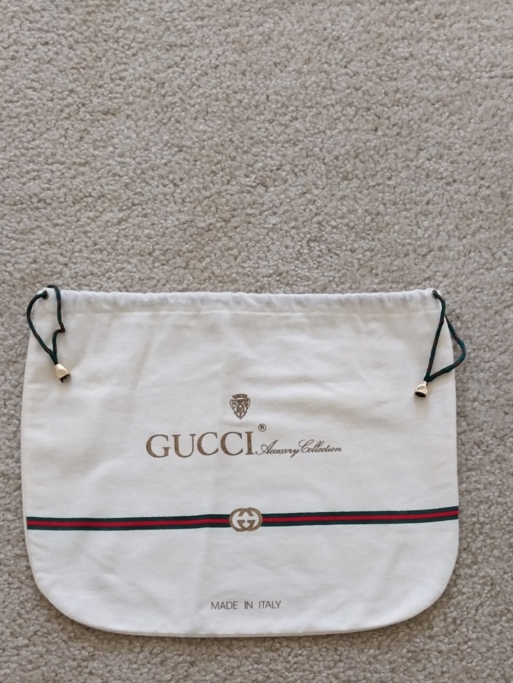 Gucci Small Cream Dust Bag with Green and Red Web Stripe